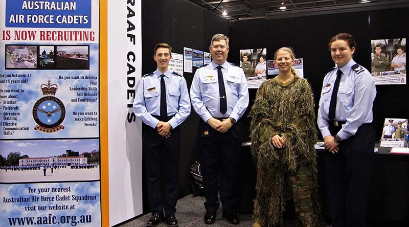 The 6 Wing Public Affairs Team for Day 2 – Cadet Corporal Alexander Barrott-Walsh, 619 Squadron, Seaford; Pilot Officer (AAFC) Dennis Medlow, 604 Squadron, Hampstead Barracks; Cadet Corporal Courtney Semmler and Cadet Sergeant Emma Durbridge, 608 Squadron, Gawler. Also on the team but not in photo was Cadet Corporal Daniel Van Wyngaarden, 619 Squadron. Photo by Pilot Officer (AAFC) Paul Rosenzweig.