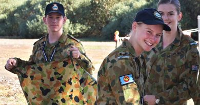 Cadets from No 619 (City of Onkaparinga) Squadron prepare individual shelters as part of the Wing Fieldcraft Competition – demonstrating one of the prime objectives of the weekend activity: to have fun! Image by Pilot Officer (AAFC) Paul Rosenzweig