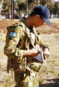 Cadet Sergeant Christian Custodio from No 605 (City of Onkaparinga) Squadron receives orders during the Teamwork and Leadership Competition – which 605 Sqn eventually won. Image by Pilot Officer (AAFC) Paul Rosenzweig