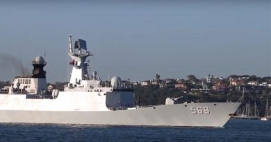 Chinese frigate Heng Yang enters Auckland Harbour. Photo by Mike Millett.