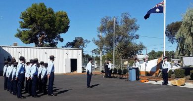Air Force Cadets of No 623 Squadron AAFC in Mildura receive their Host Officer, Wing Commander (AAFC) Peter Gill, Officer Commanding No. 6 Wing: CUO Jacob Adolph is Parade Commander.