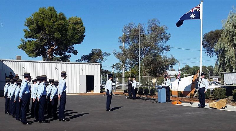 Air Force Cadets of No 623 Squadron AAFC in Mildura receive their Host Officer, Wing Commander (AAFC) Peter Gill, Officer Commanding No. 6 Wing: CUO Jacob Adolph is Parade Commander.