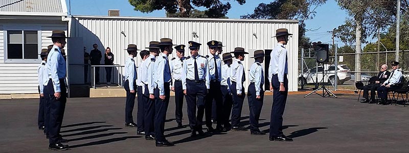 Wing Commander Rick Subotkiewicz, the Air Force Liaison Officer for No 6 Wing, inspects No 623 Squadron AAFC, accompanied by the Parade Commander, CUO Jacob Adolph. Behind them is the Host Officer, Wing Commander (AAFC) Peter Gill, Officer Commanding No. 6 Wing.