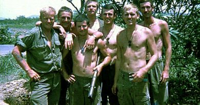 Davo, John S, Wooly, John L, me, Killer and Digger – 5 Section, 2 Platoon, 2RAR on Route 2, Phuoc Tuy Province, Vietnam.