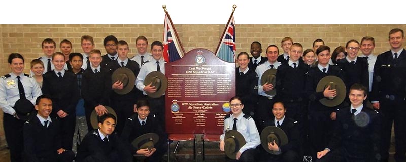 Members of No 622 Squadron AAFC (Murray Bridge) with the new 622 Squadron RAF and 622 Squadron AAFC Honour Board. Image contributed by 622SQN