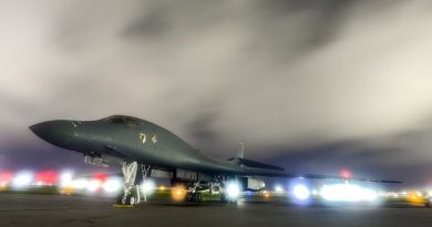 A US Air Force B-1B Lancer sits on the runway at Anderson Air Force Base, Guam, before flying to Shoalwater Bay and back on a single bombing run for Exercise Talisman Sabre. US Air Force photo by Airman 1st Class Christopher Quail.