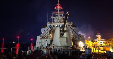 HMAS Arunta alongside Port Victoria, Seychelles, during her mission to the Middle East. Photo by Chief Petty Officer Brendan Gee.