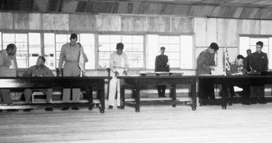 Delegates sign the Korean War Armistice on 27 July 1953. US DoD photo.