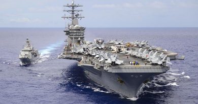 HMNZS Te Kaha gets a top-up of aviation fuel from USS Nimitz during combined operations in the western Pacific. US Navy photo by Mass Communication Specialist 3rd Class Ian Kinkead.