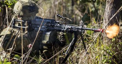 An Australian soldier fires at the enemy during a contact at Shoalwater Bay Training Area during Exercise Talisman Sabre 17. Photo by Leading Seaman Jake Badior.