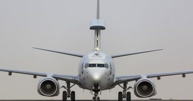 An E-7A Wedgetail at Australia's main air operating base in the Middle East. Photo by Corporal David Cotton.