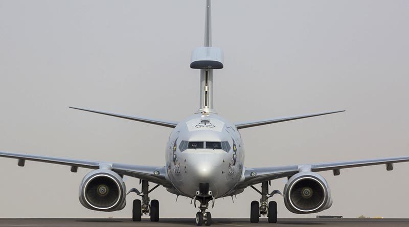 An E-7A Wedgetail at Australia's main air operating base in the Middle East. Photo by Corporal David Cotton.