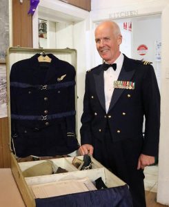 Guest of Honour Flight Lieutenant Guy Bowering (ret’d) with the unique ‘travelling wardrobe’ of Flight Lieutenant William Edge. Images supplied by 617 Squadron.