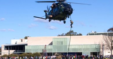 Helicopter action at the ADFA open day (2015) aimed to give potential officer cadets and midshipmen and insight into the benefits of combining a career in the ADF with a degree from UNSW. Photo by Michael Jackson-Rand.