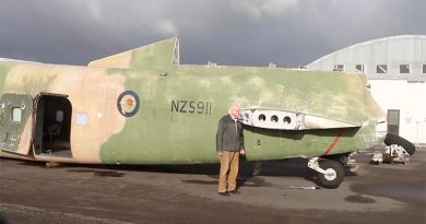 David Bradley, restoration manager for Aerospace Bristol, and the RNZAF 49 Squadron Bristol Freighter he's preparing for its journey home to Bristol in the UK. Photo by Mike Millett.