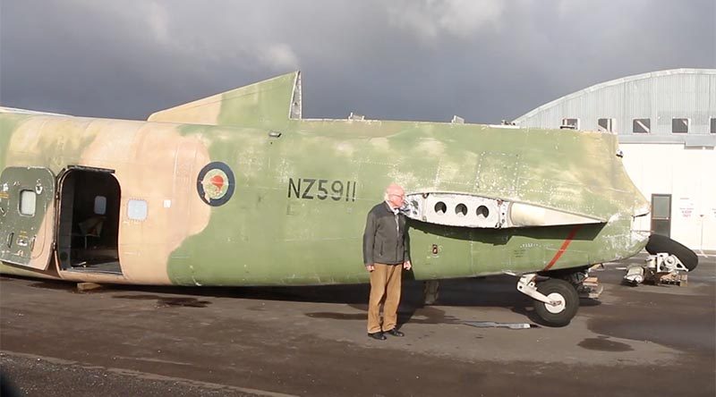 David Bradley, restoration manager for Aerospace Bristol, and the RNZAF 49 Squadron Bristol Freighter he's preparing for its journey home to Bristol in the UK. Photo by Mike Millett.