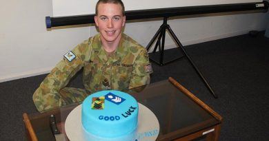 CFSGT Jake Dippy at Hampstead Barracks with his farewell cake. Image by Pilot Officer (AAFC) Paul Rosenzweig