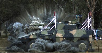 The Rheinmetall Boxer undergoes blast testing at Proof and Experimental Establishment - Graytown Victoria. ADF photo.