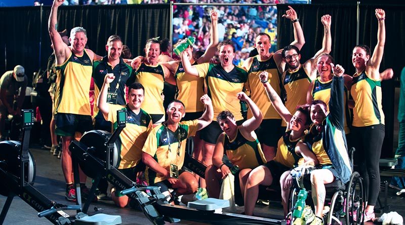 Australian Invictus Games indoor rowing team members are happy with their performance. Photo by Leading Seaman Jayson Tufrey.