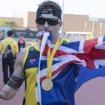 Michael Lyddiard with the gold medal he won for the 200m sprint at the 2017 Invictus Games in Toronto, Canada. Photo by Leading Seaman Jason Tuffrey.