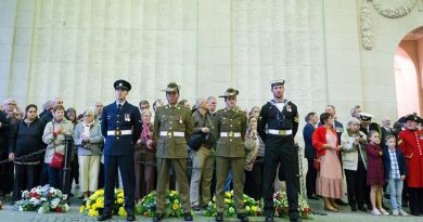 Members of Australia’s Federation Guard stand at ease during the Last Post Ceremony at Menin Gate, Belgium, as part of 100th Anniversary commemorations of the Battle of Polygon Wood. Photo by Corporal kyle Genner.