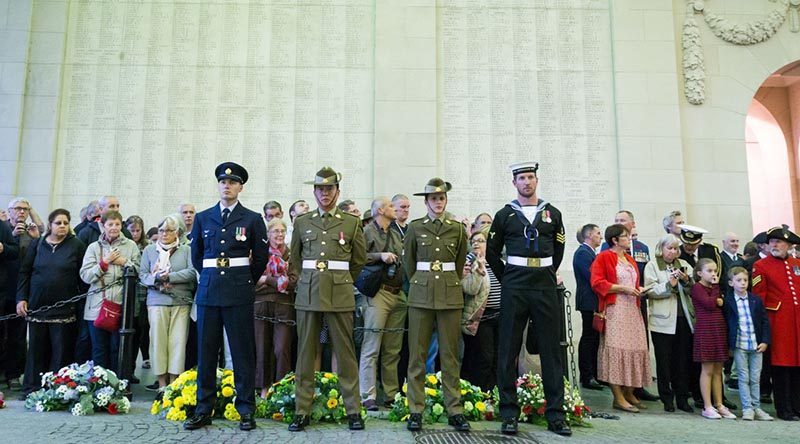 Members of Australia’s Federation Guard stand at ease during the Last Post Ceremony at Menin Gate, Belgium, as part of 100th Anniversary commemorations of the Battle of Polygon Wood. Photo by Corporal kyle Genner.