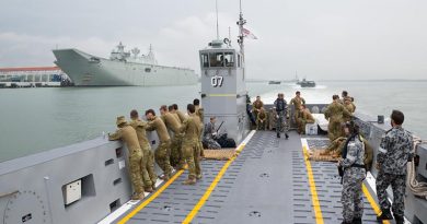 Landing craft from HMAS Adelaide sail through Port Klang to conduct training with Malaysian Armed Forces during a visit to Malaysia for Indo Pacific Endeavour 2017. Photo by Leading Seaman Peter Thompson.