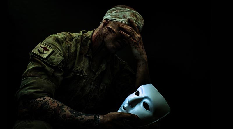 PTSD unmasked – subject Trooper David Nicholson – makeup by Ambah de Smet – photography by Justin Marshall, JM Photography.