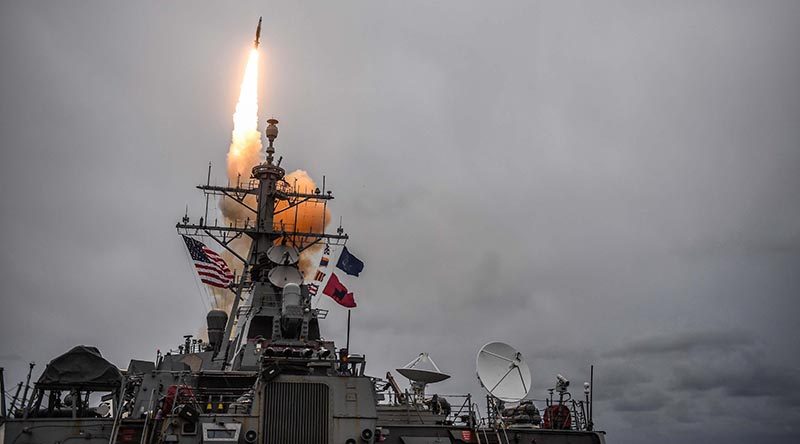 Arleigh Burke-class guided-missile destroyer USS Donald Cook fires a Standard Missile 3 during exercise Formidable Shield 2017. US Navy photo by Mass Communication Specialist 1st Class Theron J. Godbold.