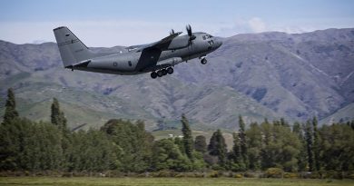 A RAAF C-27J Spartan takes off from Royal New Zealand Air Force Base Woodbourne during Exercise Southern Katipo 2017.