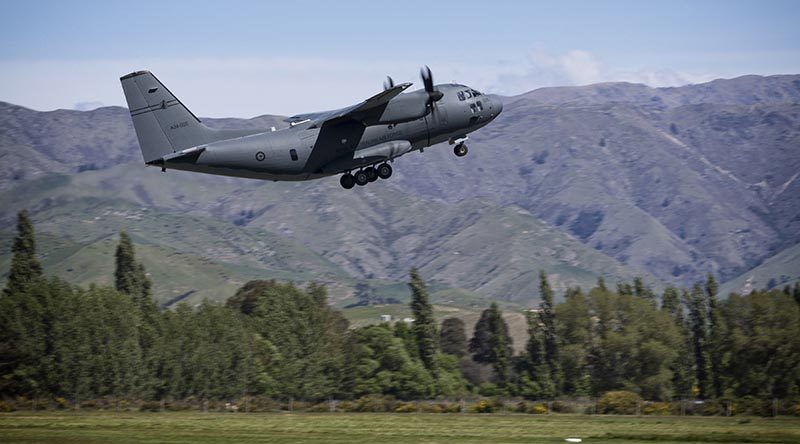 A RAAF C-27J Spartan takes off from Royal New Zealand Air Force Base Woodbourne during Exercise Southern Katipo 2017.