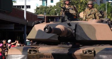 M1A1 Abrams tank on a city parade.