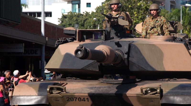 M1A1 Abrams tank on a city parade.