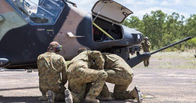 FILE PHOTO: An Australian Army Tiger helicopter at a forward arming and refuelling point (FARP) during Exercise Predators Talon & Griffin Guns, Mount Bundy Training Area (April 2017).