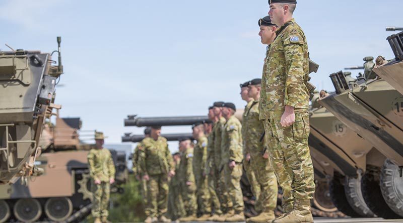 Major General Fergus McLachlan reviews the 1st Armoured Regiment first parade in Adelaide after the unit relocated from Darwin. Photo by Corporal Craig Barrett.