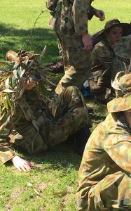 Cadets during a camouflage lesson during 609 Squadron’s fieldcraft bivouac, Exercise ‘Laika’. Photo supplied by No 609 Squadron AAFC.