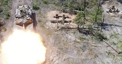 An M1A1 Abrams Main Battle Tank fires on Exercise Diamond Run 2017. Photo by Captain Anna-Lise Brink.