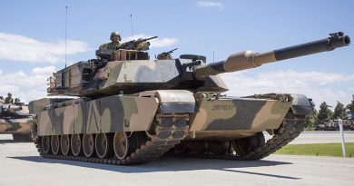 M1A1 Abrams tanks from the 1st Armoured Regiment exit the Parade Ground following the Cambrai Parade to mark the 100th anniversary of the Battle of Cambrai in WWI – and the regiments arrival in Adelaide. Photo by Corporal Craig Barrett.