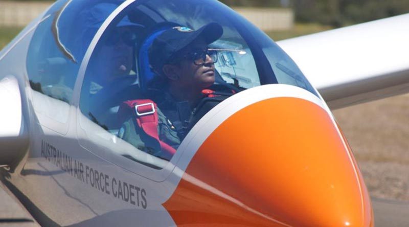 Leading Cadet Tharane Thamodarar during a weekend training activity at Gawler Airfield. Photo by Flying Officer (AAFC) Paul Rosenzweig