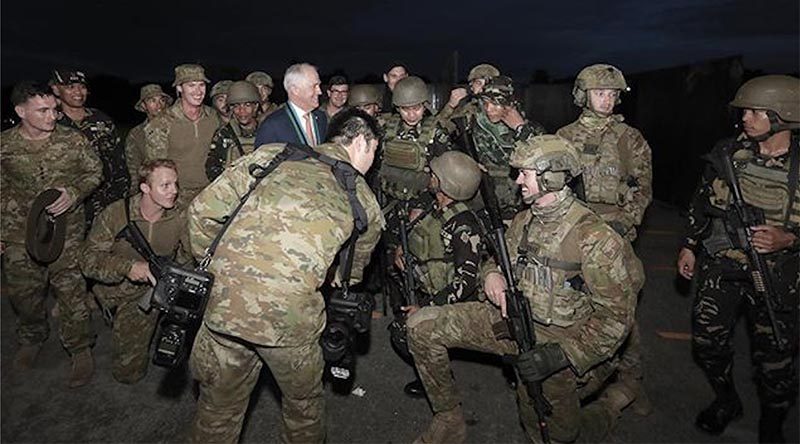 Prime Minister Malcolm Turnbull with Aussie troops in the Philippines. Photo from PM's web site.