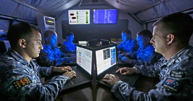 No. 462 Squadron cyberspace security specialists conduct information-assurance activities on deployed mission systems at the main air operating base in the Middle East Region. Photo by Corporal Brenton Kwaterski.