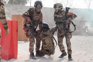 Iraqi Army soldiers from the Counter Terrorism Service practice casualty recovery drills during an exercise.