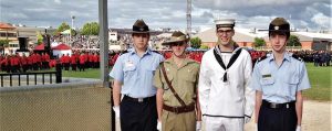 Leading Cadet Lachlan Jenkins, Cadet Under Officer Aaron Louch, Petty Officer Alex White and Cadet Corporal Benjamin Grillett. Photo by FLGOFF (AAFC) Paul Rosenzweig.