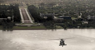 The Royal Australian Navy conducts the final flight of the S-70B-2 Seahawk "Bravo" after 29 years of operational service and hold a formal ceremony to hand the aircraft to the Australian War Memorial for preservation in the National Collection. Photo by Jay Cronan.