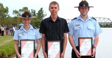 2018 Young Citizen of the Year nominees for the Rural City of Murray Bridge, Cadet Corporal Tegan Thomas, former Cadet Under Officer Samuel Mach and Leading Cadet Jacob Lavery. Not present: Cadet Warrant Officer Walter Harris.