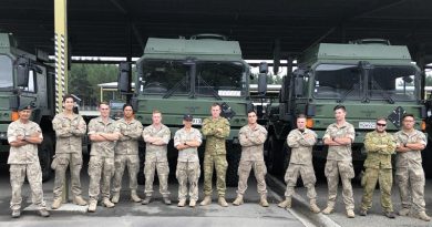 Some of the drivers from the New Zealand Defence Force and Australian Army pose for a photo before leaving for Antarctica to help unload about 3000 tonnes of supplies. NZDF photo.