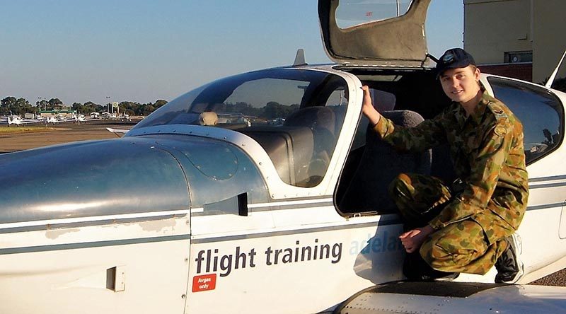 Cadet Corporal Ben Anderson from No 608 Squadron, at Parafield Airport. Photo by Flying Officer (AAFC) Paul Rosenzweig.