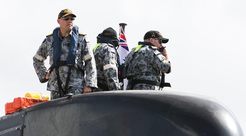 Commanding Officer HMAS Farncomb Commander Barry Carmichael oversees the submarine's departure from Fleet Base East, Sydney, on 17 January for a training evolution. The Collins-class submarine  is currently attached to Fleet Base East as part of the Submarine Squadron's commitment to keeping a presence on the east coast. As well as maintaining relations with the surface fleet based at Fleet Base East, HMAS Farncomb will also conduct a maintenance period before departing later this year. Photo by Able Seaman Kieran Dempsey.