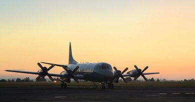 An RNZAF Orion on the tarmac shortly before departing on a search mission off Kiribati, 27 January 2018.