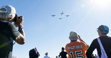 An RNZAF 'thunder formation' of two C-130 Hercules, a Boeing 757 and a P-3 Orion. NZDF photo.